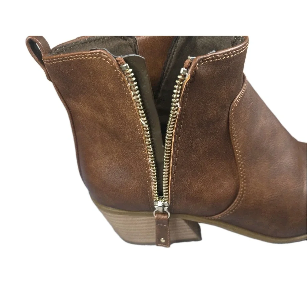 Dr Scholls Lawless Copper Brown Western Ankle Booties Side Zip Women Size 10M